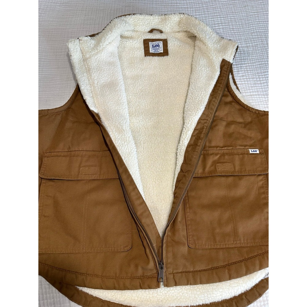 Lee Workwear Vest Mens XL‎ Brown Sherpa Lined Sleeveless Jacket Utility